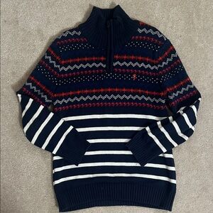 Izod Navy and Red Patterned Zip-Up Sweater